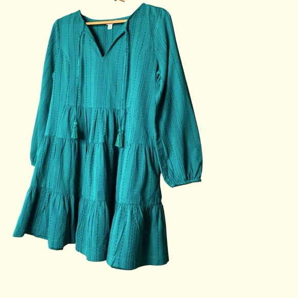 Crown & Ivy forest green,boho,poet sleeve, loose,flowy,layered ruffle skirtSZ-PM - Picture 2 of 10